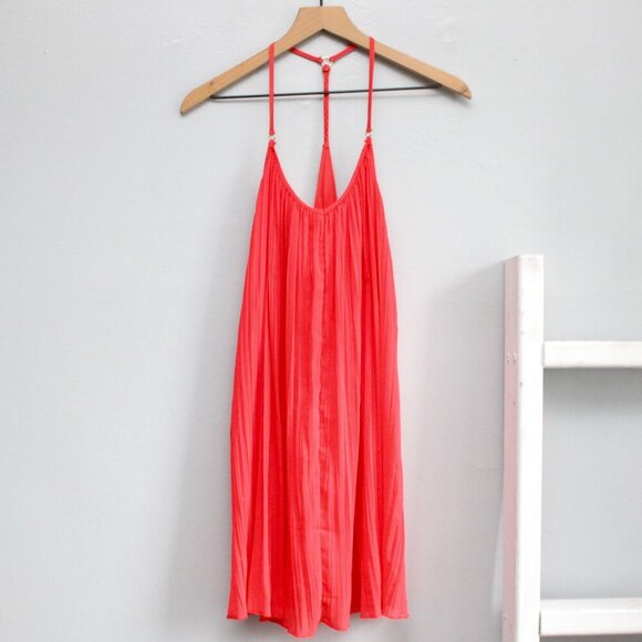Abercrombie & Fitch Red Pleated Chiffon T-Strap Shift Open-Back Mini Dress Small - Picture 2 of 8